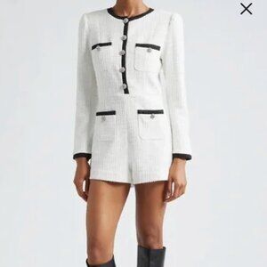 Alice + Olivia Shiloh Patch Pocket Long Sleeve Tweed Romper, 0